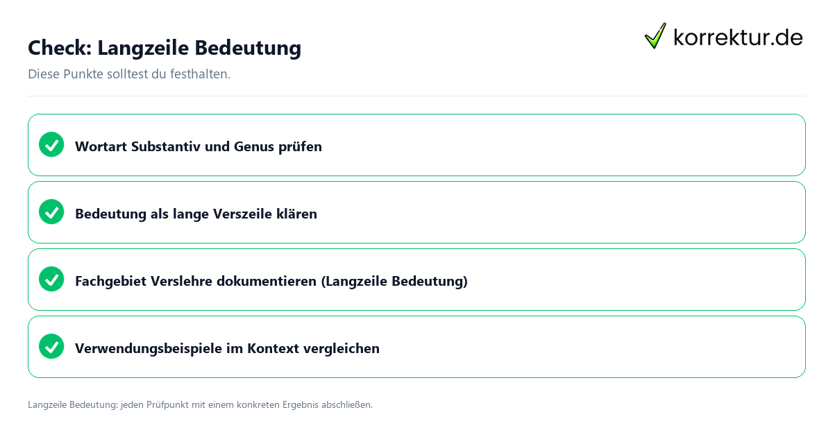 Langzeile Bedeutung mit einer themenspezifischen Checkliste