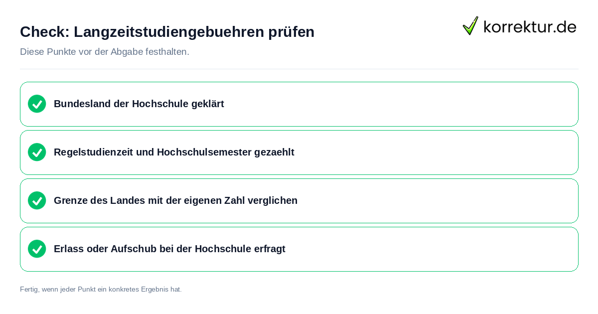 Langzeitstudiengebühren prüfen: Prüfliste mit vier Punkten