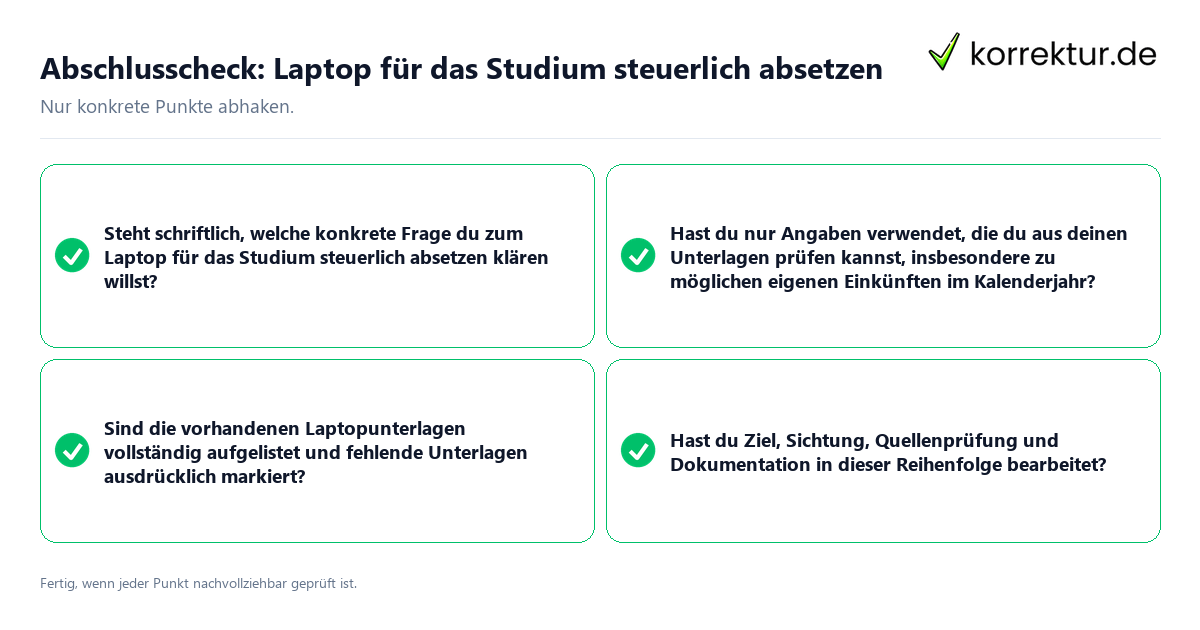 Abschlusscheck: Laptop für das Studium steuerlich absetzen Konkreter Abschlusscheck zu Laptop für das Studium steuerlich absetzen