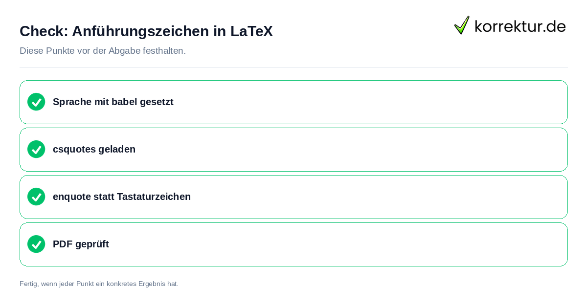 Anführungszeichen in LaTeX: Prüfliste mit vier Punkten