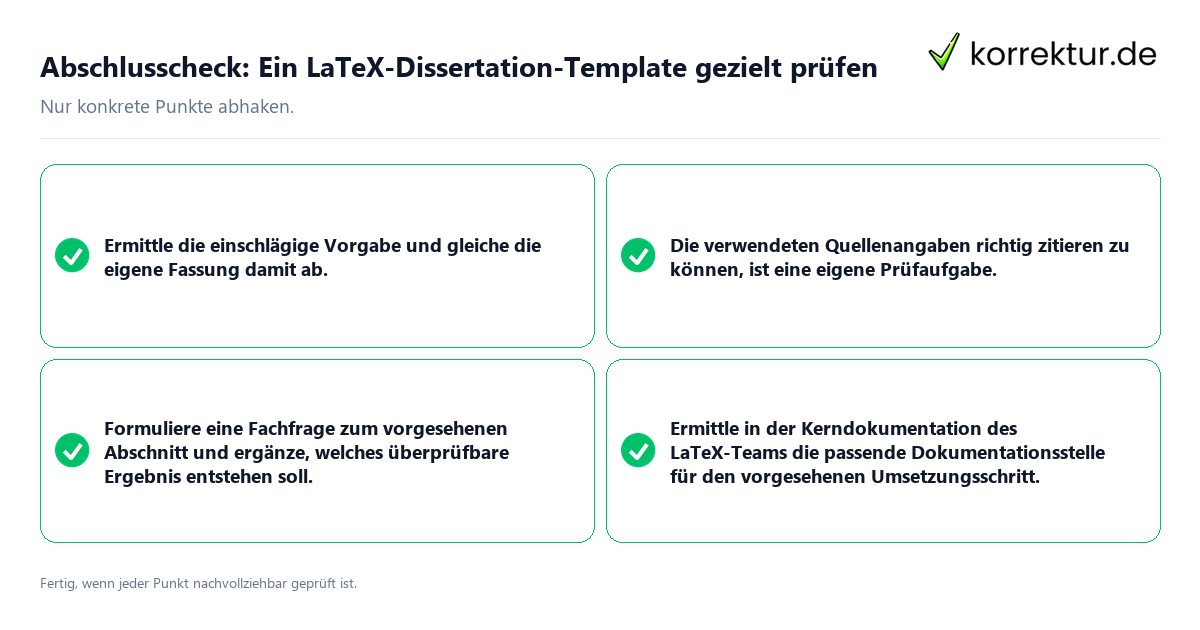 Konkreter Abschlusscheck zu Ein LaTeX-Dissertation-Template gezielt prüfen