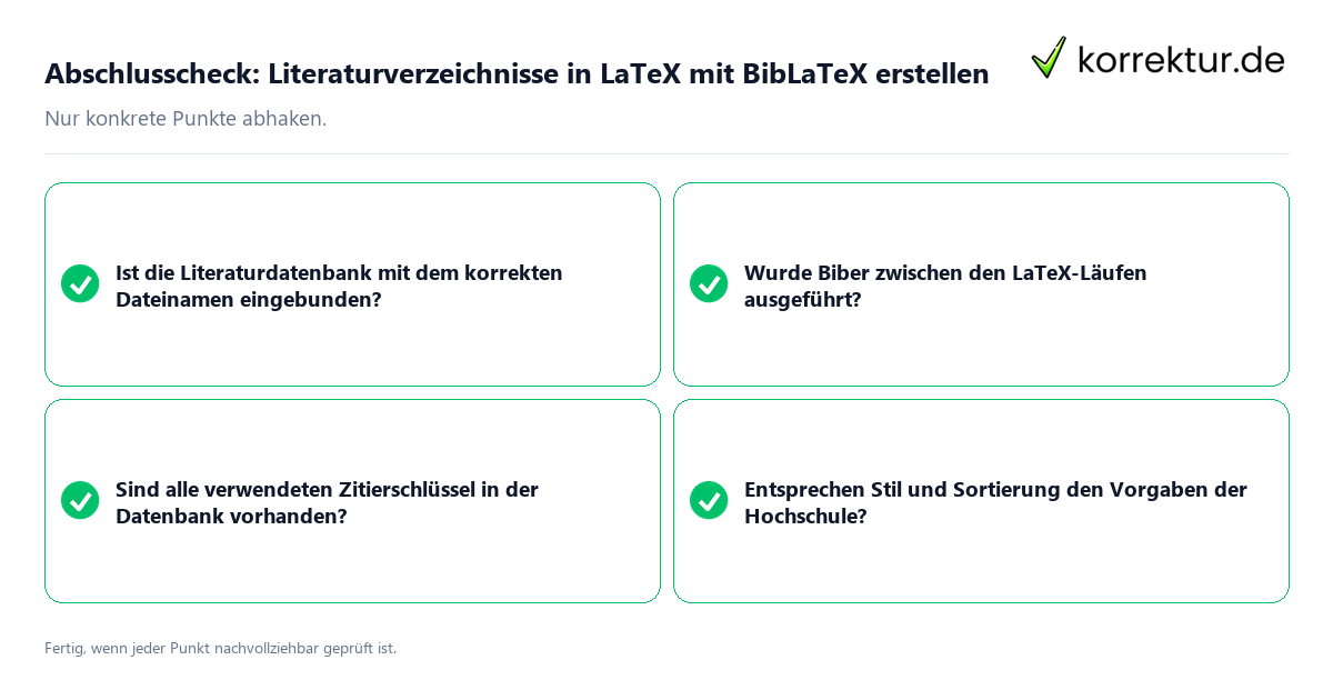 Konkreter Abschlusscheck zu Literaturverzeichnisse in LaTeX mit BibLaTeX erstellen