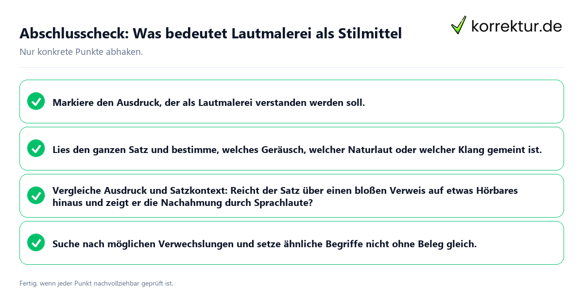 Konkreter Abschlusscheck zu Was bedeutet Lautmalerei als Stilmittel