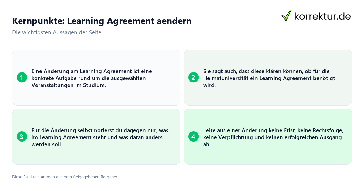 Konkrete Kernpunkte zu Learning Agreement aendern