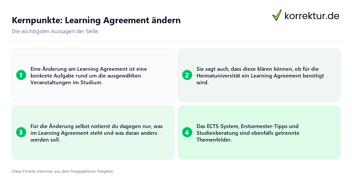Konkrete Kernpunkte zu Learning Agreement ändern