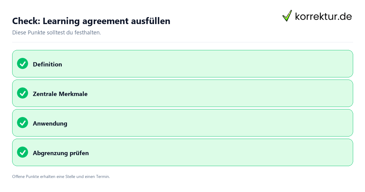 Learning agreement ausfüllen mit Checkliste für Unterlagen und nächste Schritte