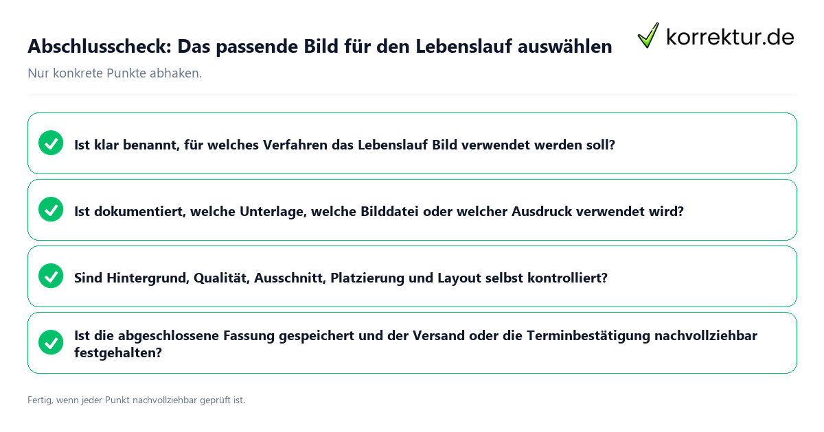 Konkreter Abschlusscheck zu Das passende Bild für den Lebenslauf auswählen