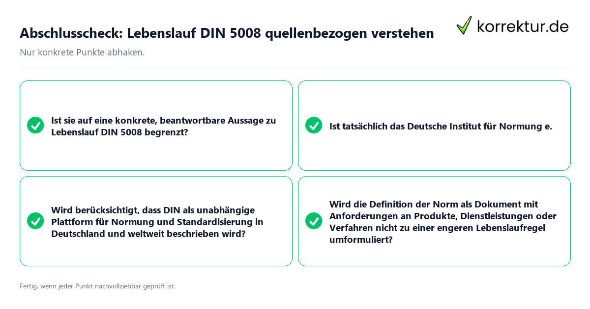 Konkreter Abschlusscheck zu Lebenslauf DIN 5008 quellenbezogen verstehen