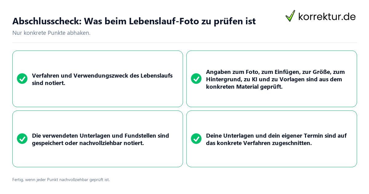 Konkreter Abschlusscheck zu Was beim Lebenslauf-Foto zu prüfen ist