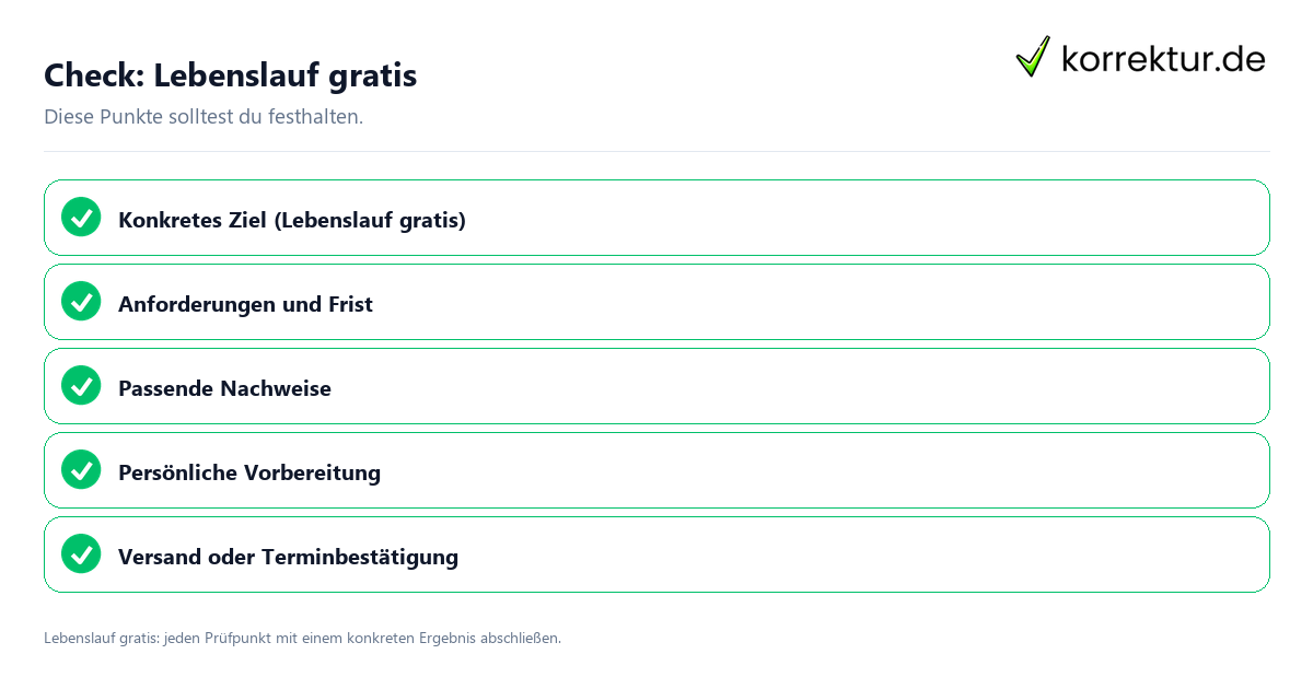Lebenslauf gratis mit einer themenspezifischen Checkliste