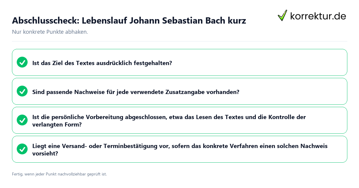 Konkreter Abschlusscheck zu Lebenslauf Johann Sebastian Bach kurz