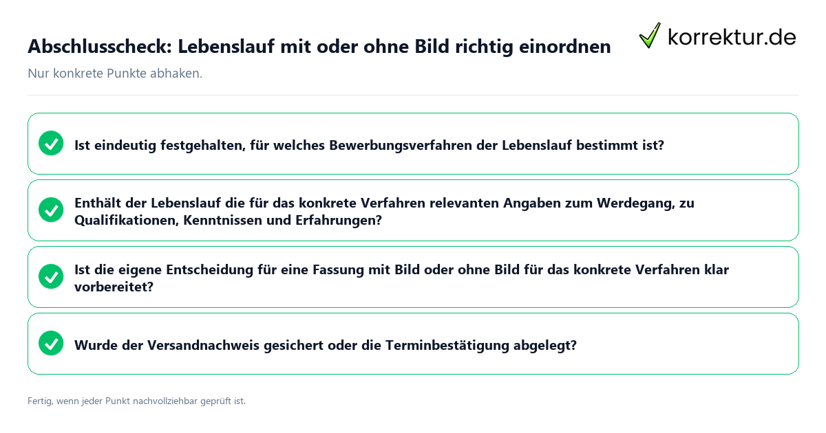 Konkreter Abschlusscheck zu Lebenslauf mit oder ohne Bild richtig einordnen