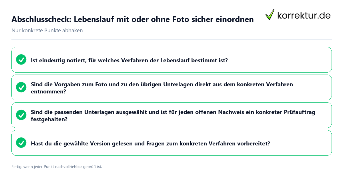 Konkreter Abschlusscheck zu Lebenslauf mit oder ohne Foto sicher einordnen