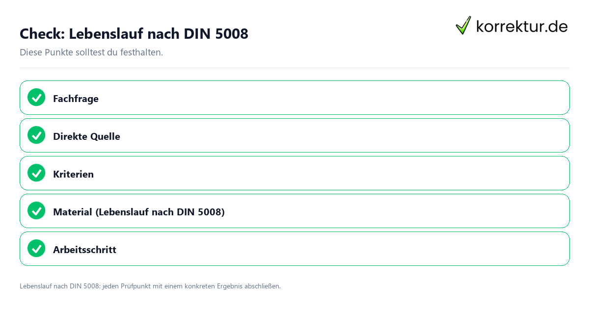Check: Lebenslauf nach DIN 5008 Lebenslauf nach DIN 5008 mit einer themenspezifischen Checkliste