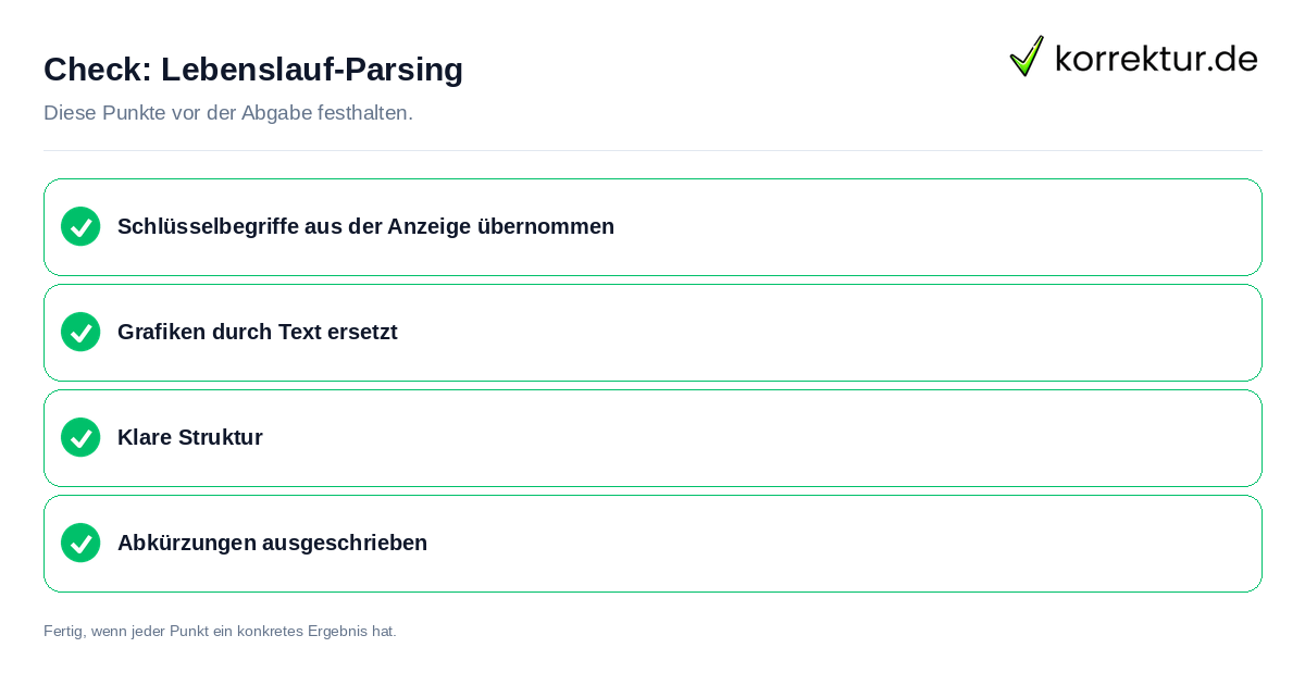 Check: Lebenslauf-Parsing Lebenslauf-Parsing: Prüfliste mit vier Punkten