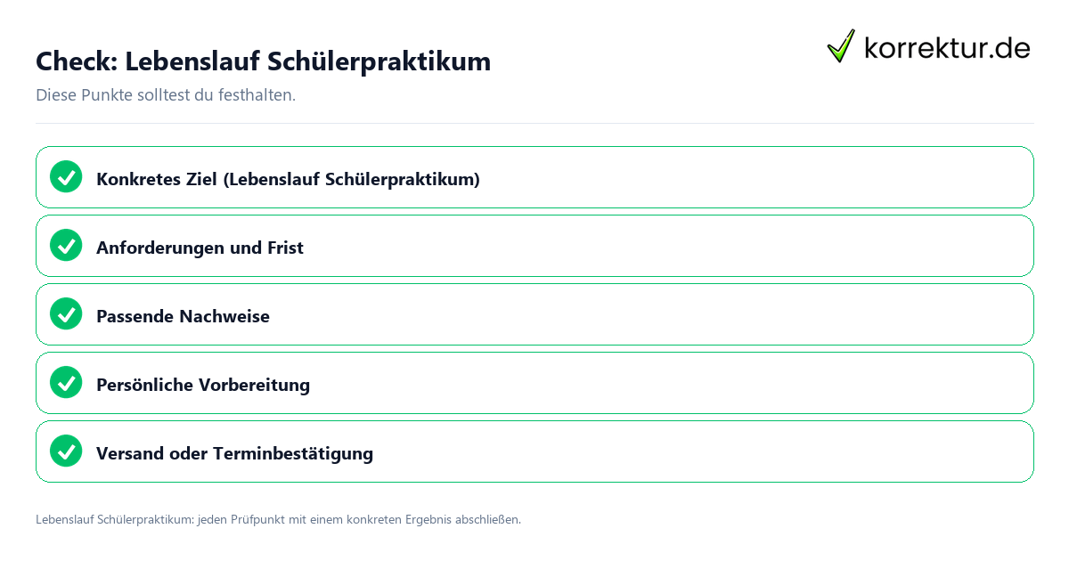 Check: Lebenslauf Schülerpraktikum Lebenslauf Schülerpraktikum mit einer themenspezifischen Checkliste