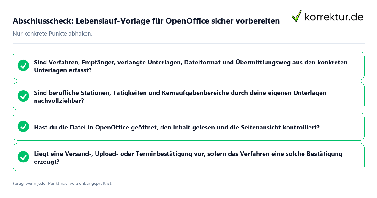 Konkreter Abschlusscheck zu Lebenslauf-Vorlage für OpenOffice sicher vorbereiten