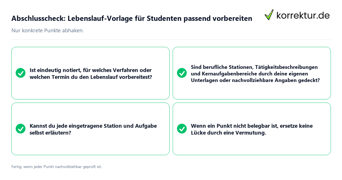 Konkreter Abschlusscheck zu Lebenslauf-Vorlage für Studenten passend vorbereiten