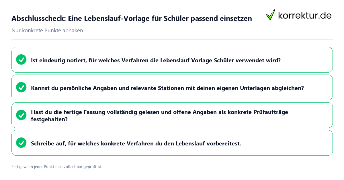 Konkreter Abschlusscheck zu Eine Lebenslauf-Vorlage für Schüler passend einsetzen