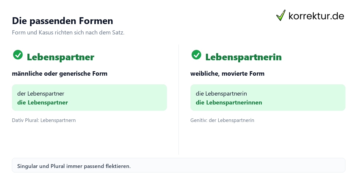 Die passenden Formen Lebenspartner gendergerecht: Formen im Singular und Plural