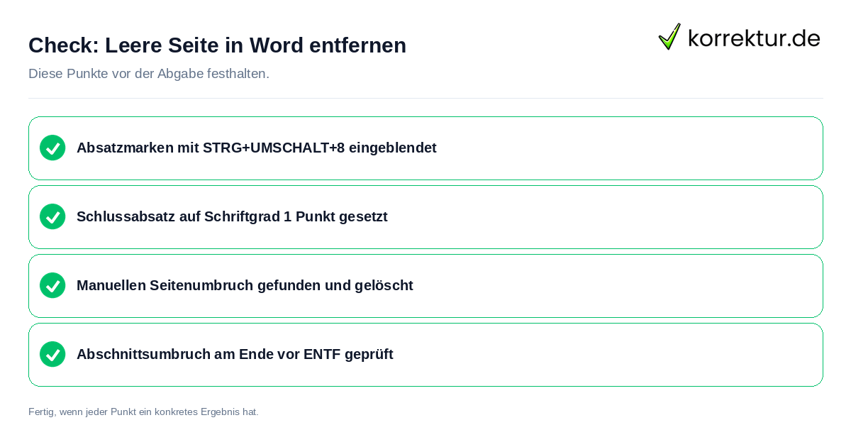 Leere Seite in Word entfernen: Prüfliste mit vier Punkten