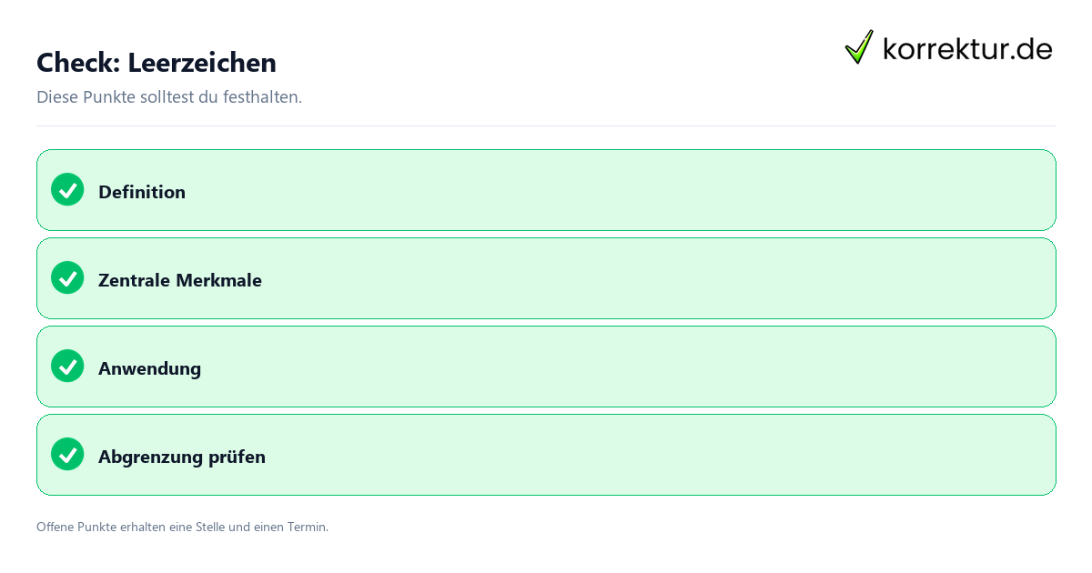 Leerzeichen mit Checkliste für Unterlagen und nächste Schritte