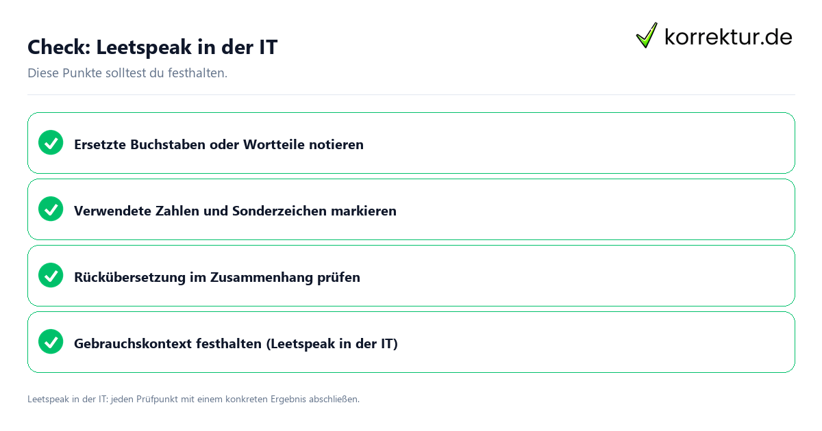 Leetspeak in der IT mit einer themenspezifischen Checkliste