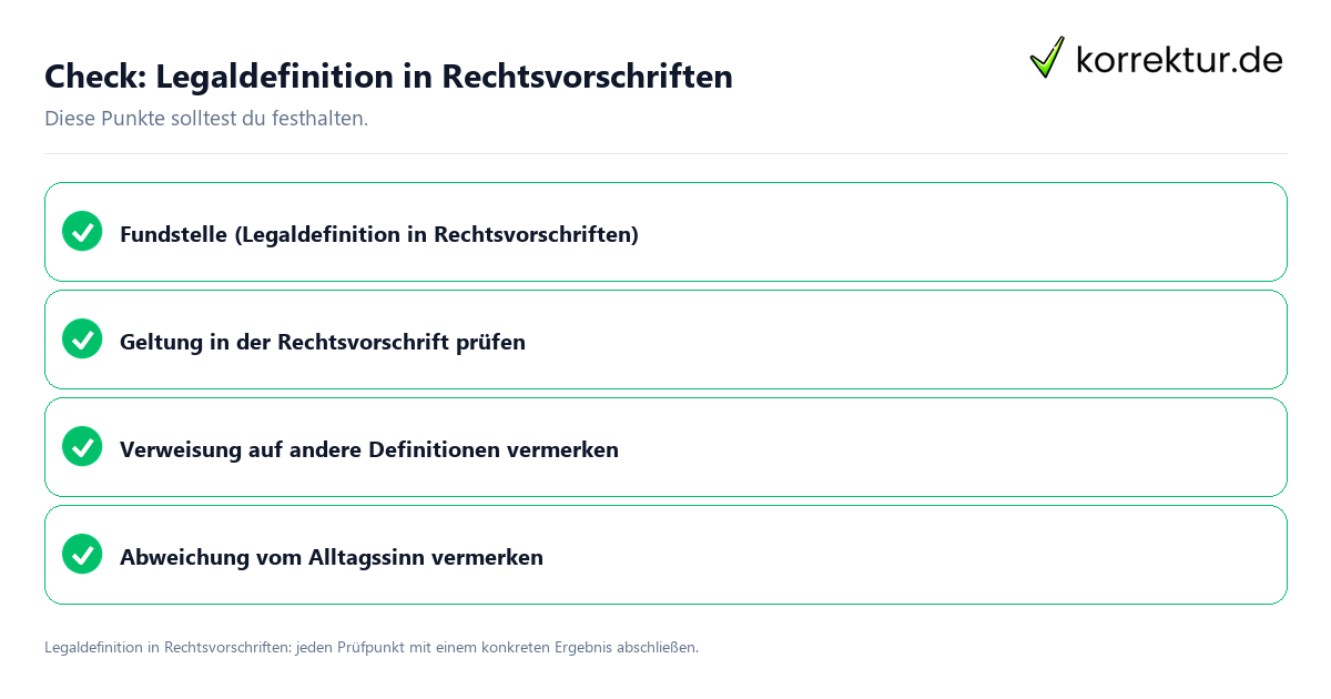 Legaldefinition in Rechtsvorschriften mit einer themenspezifischen Checkliste