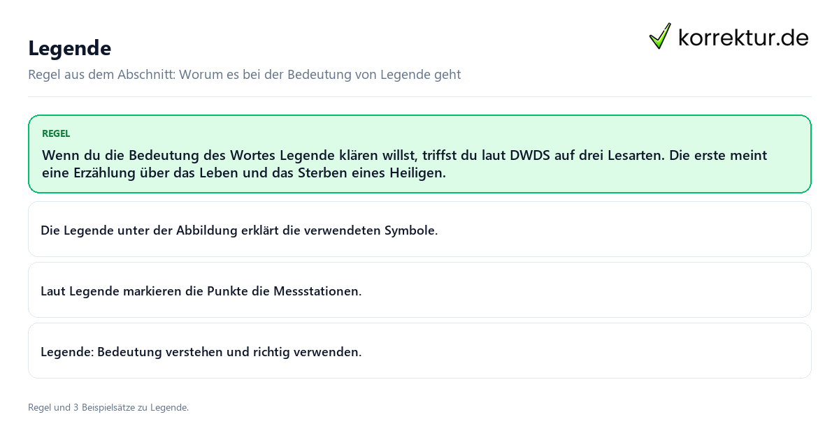 Konkrete Regel und vollständige Beispielsätze zu Legende