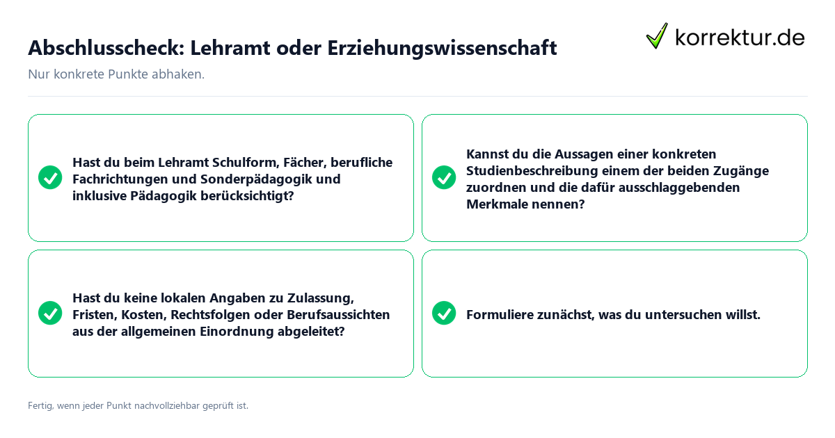 Abschlusscheck: Lehramt oder Erziehungswissenschaft Konkreter Abschlusscheck zu Lehramt oder Erziehungswissenschaft