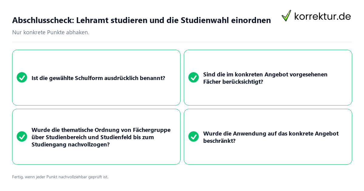Abschlusscheck: Lehramt studieren und die Studienwahl einordnen Konkreter Abschlusscheck zu Lehramt studieren und die Studienwahl einordnen