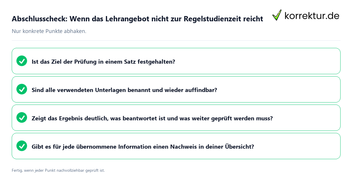 Abschlusscheck: Wenn das Lehrangebot nicht zur Regelstudienzeit reicht Konkreter Abschlusscheck zu Wenn das Lehrangebot nicht zur Regelstudienzeit reicht