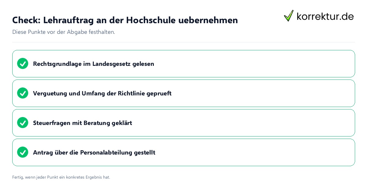 Lehrauftrag an der Hochschule übernehmen: Prüfliste mit vier Punkten