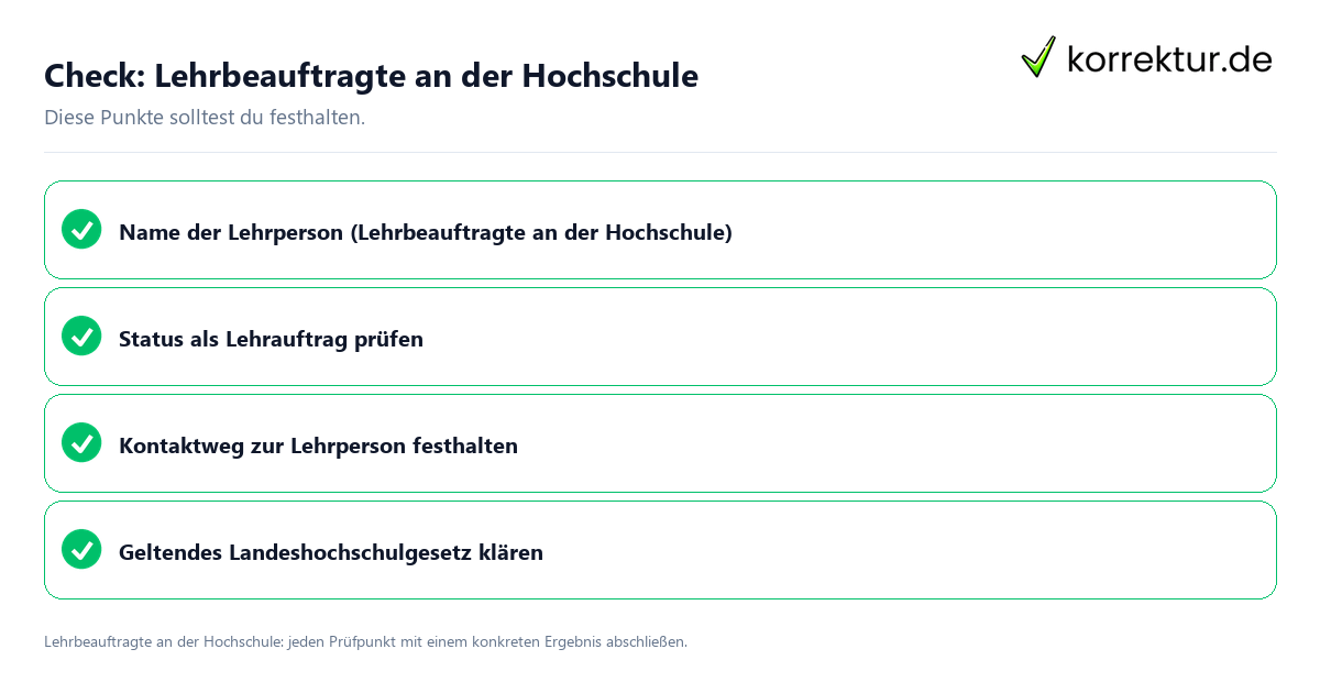 Check: Lehrbeauftragte an der Hochschule Lehrbeauftragte an der Hochschule mit einer themenspezifischen Checkliste