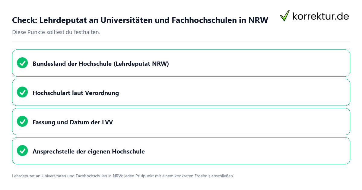 Lehrdeputat an Universitäten und Fachhochschulen in NRW mit einer themenspezifischen Checkliste
