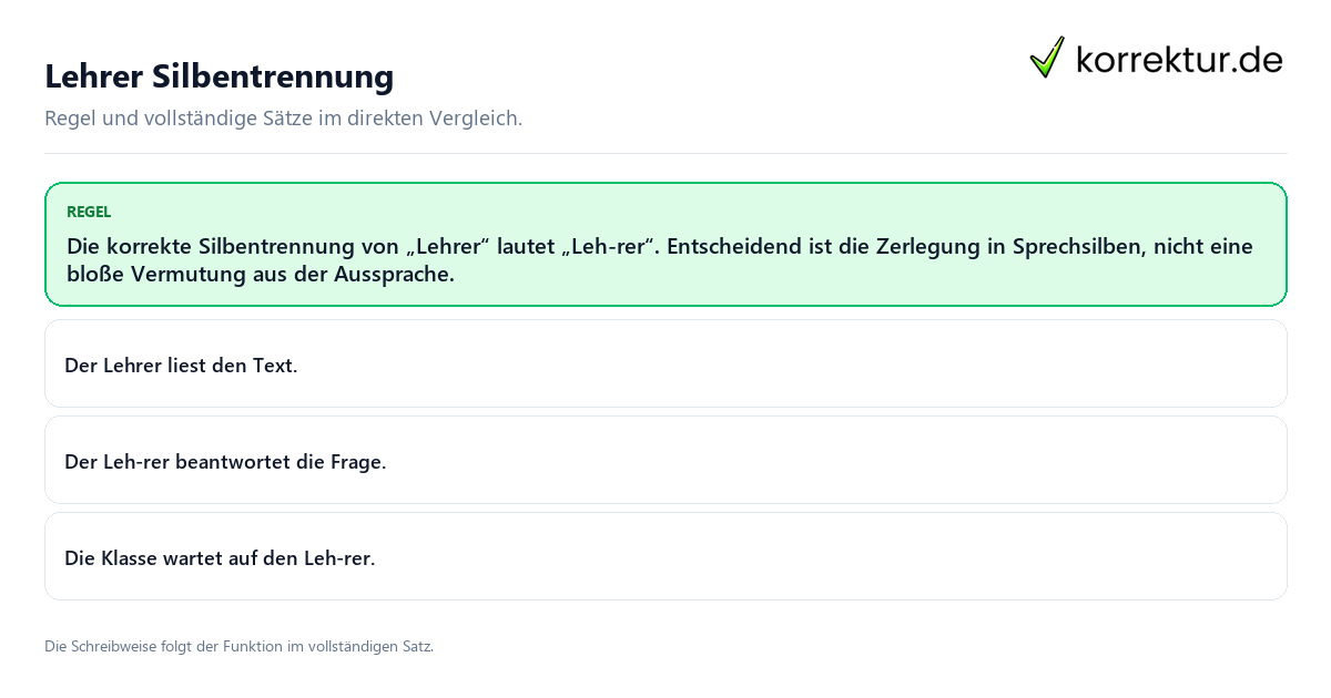 Lehrer Silbentrennung Konkrete Regel und vollständige Beispielsätze zu Lehrer Silbentrennung