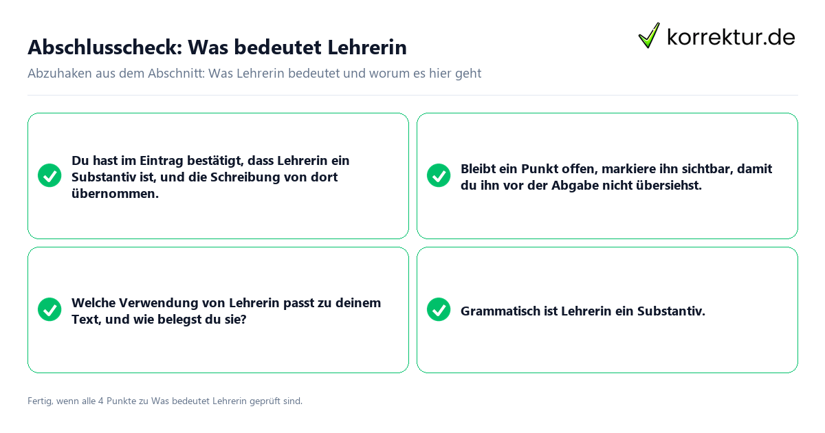 Konkreter Abschlusscheck zu Was bedeutet Lehrerin