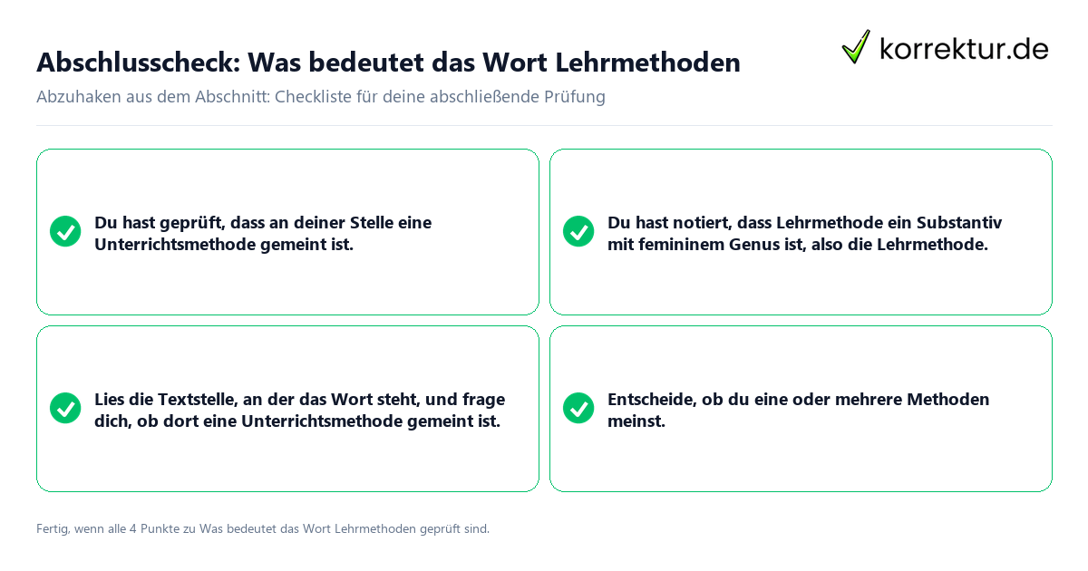Abschlusscheck: Was bedeutet das Wort Lehrmethoden Konkreter Abschlusscheck zu Was bedeutet das Wort Lehrmethoden