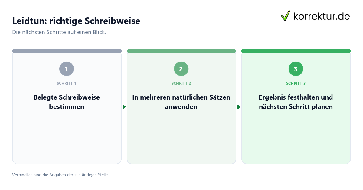 Leidtun: richtige Schreibweise mit einem Ablauf aus Prüfung, Kontakt und Dokumentation