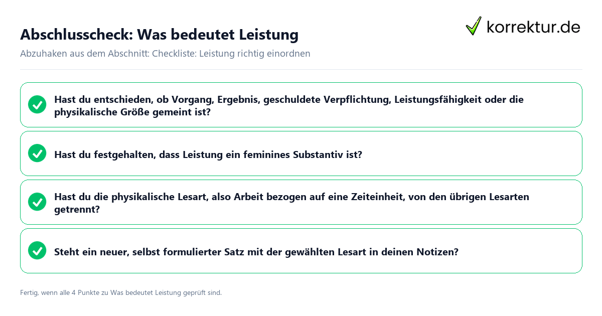 Konkreter Abschlusscheck zu Was bedeutet Leistung