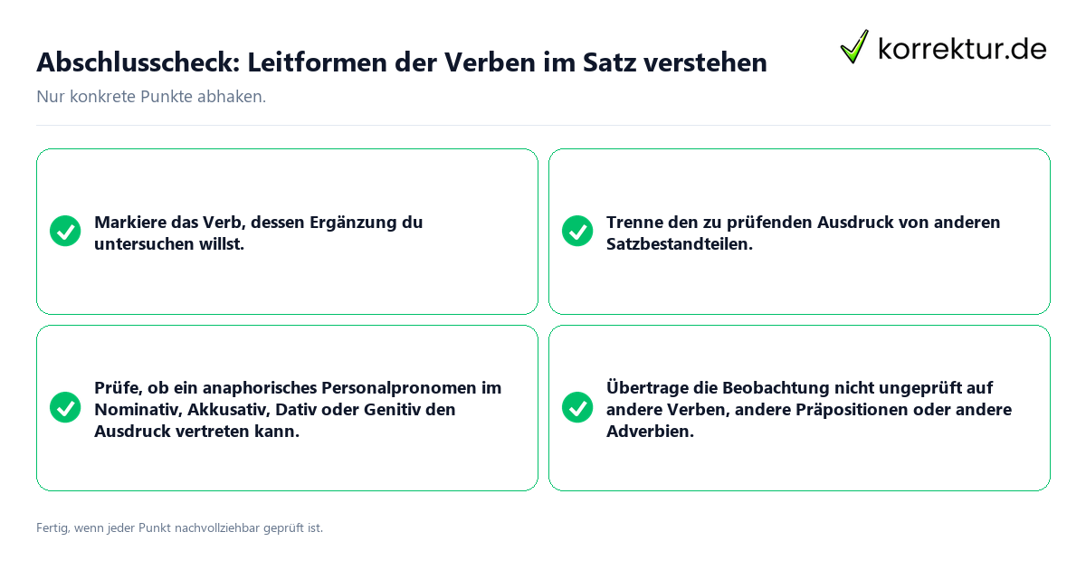 Konkreter Abschlusscheck zu Leitformen der Verben im Satz verstehen