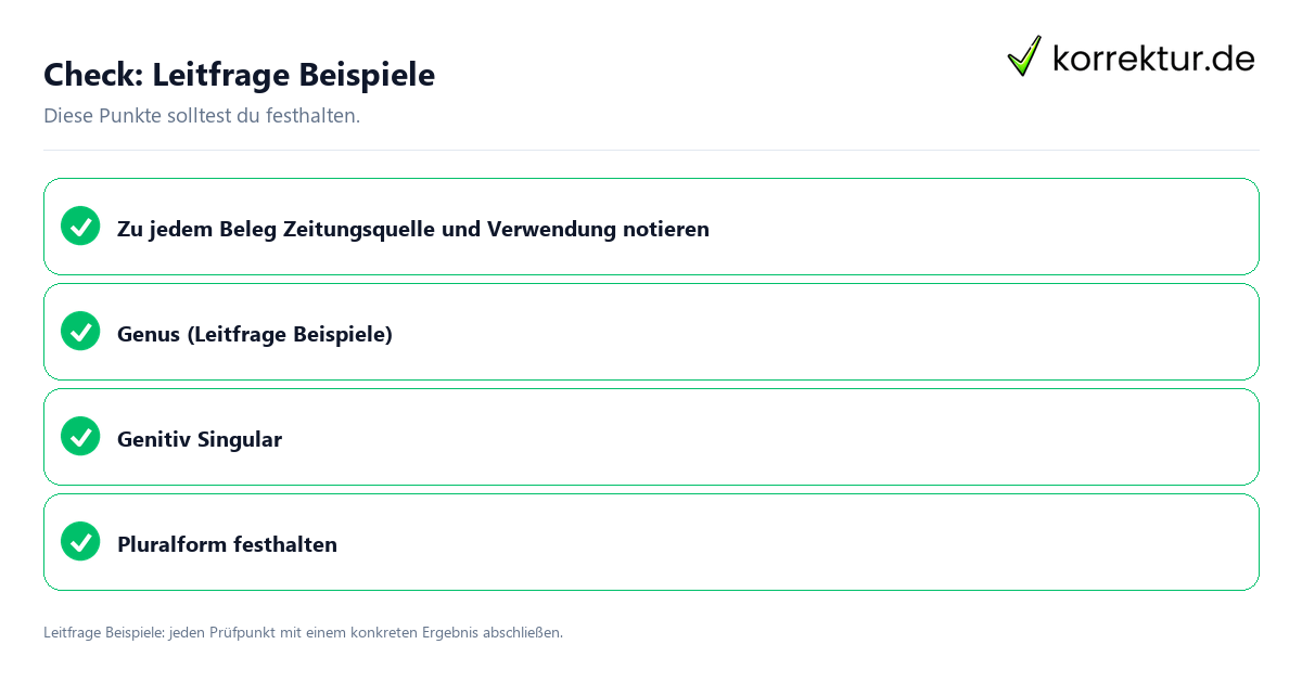 Check: Leitfrage Beispiele Leitfrage Beispiele mit einer themenspezifischen Checkliste