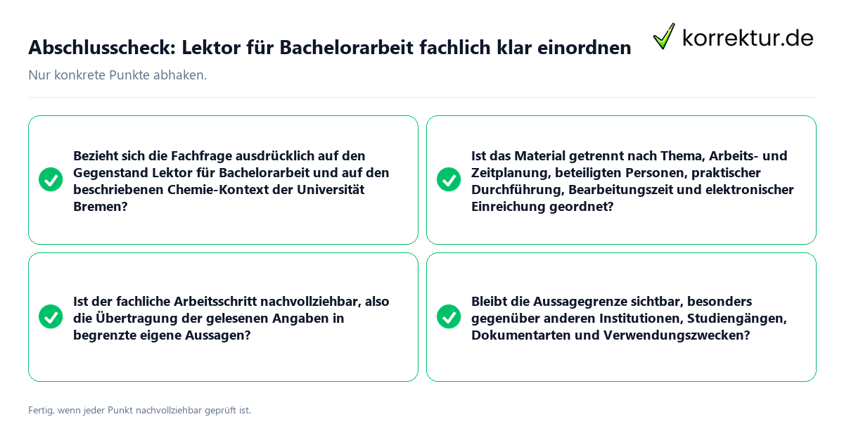 Abschlusscheck: Lektor für Bachelorarbeit fachlich klar einordnen Konkreter Abschlusscheck zu Lektor für Bachelorarbeit fachlich klar einordnen