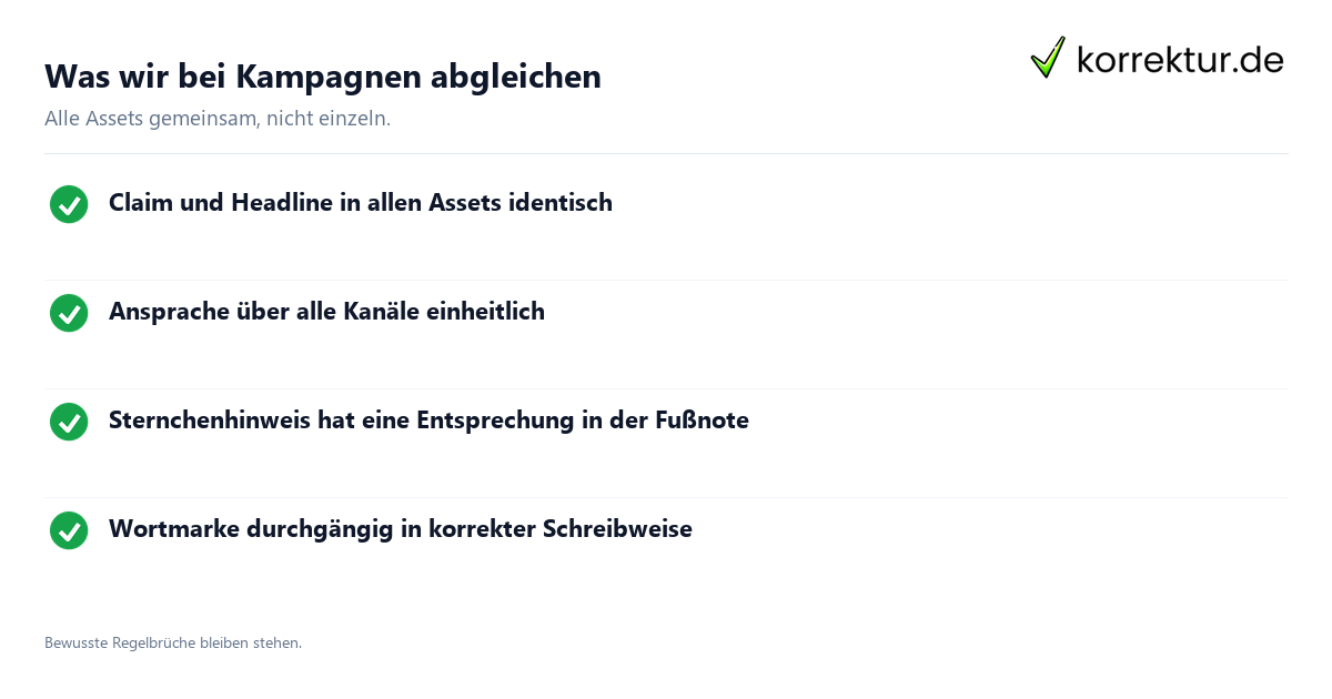Agentur-Lektorat: Abgleich über alle Kampagnen-Assets