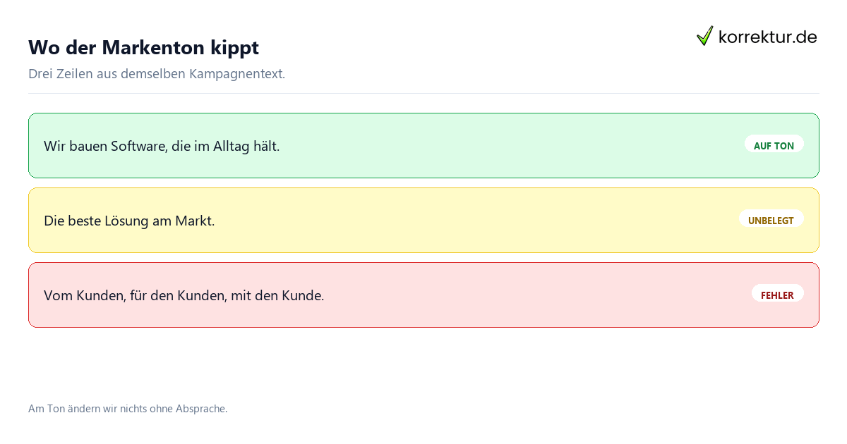 Agentur-Lektorat: Markenton und Fehler im Beispiel