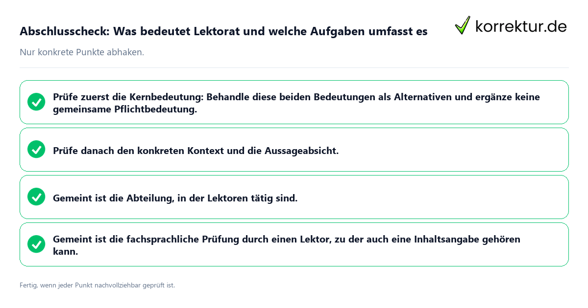 Konkreter Abschlusscheck zu Was bedeutet Lektorat und welche Aufgaben umfasst es