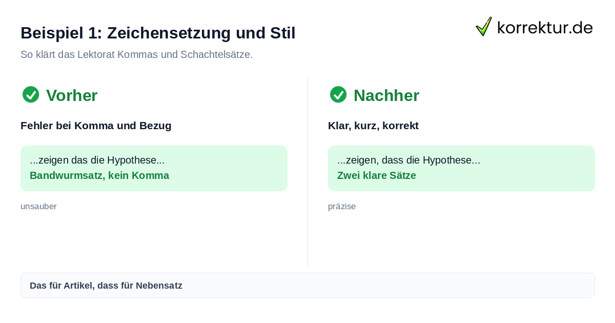 Beispiel 1: Zeichensetzung und Stil Lektorat Beispiele: Vorher und Nachher bei Zeichensetzung