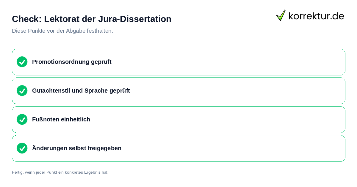 Check: Lektorat der Jura-Dissertation Lektorat der Jura-Dissertation: Prüfliste mit vier Punkten