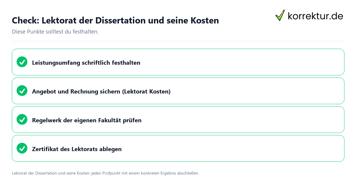 Lektorat der Dissertation und seine Kosten mit einer themenspezifischen Checkliste