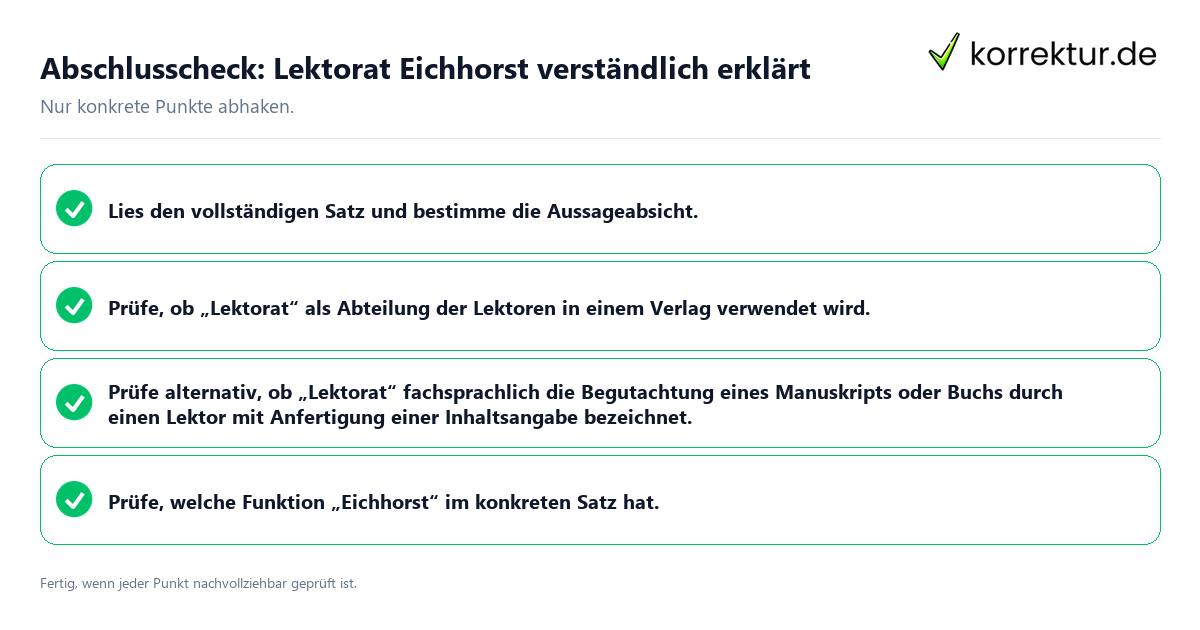 Konkreter Abschlusscheck zu Lektorat Eichhorst verständlich erklärt